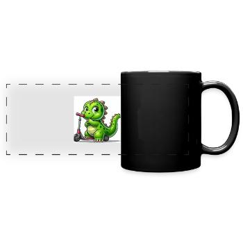 Dino green on a scooter - Full Colour Panoramic Mug - black - Front