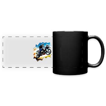 Fliegendes Motorrad - Panorama-Tasse farbig - Schwarz - Vorne