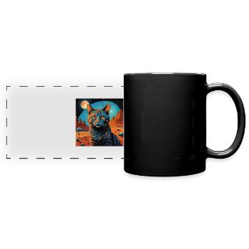 Dreifarbige Katze Glückskatze - Panorama-Tasse farbig - Schwarz - Vorne