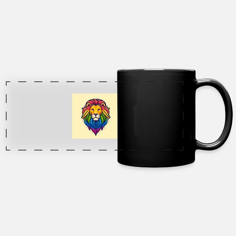 majestic lion with a rainbow colored - Full Colour Panoramic Mug - black