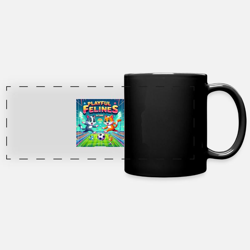 Soccer Cats 001 - Panorama-Tasse farbig - Schwarz