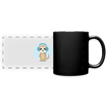 Erdmännchen mit Headset - Panorama-Tasse farbig - Schwarz - Vorne