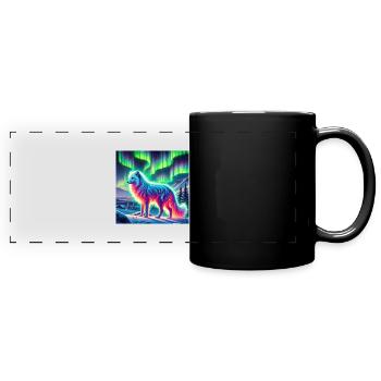Arctic fox Aurora Borealis - Full Colour Panoramic Mug - black - Front