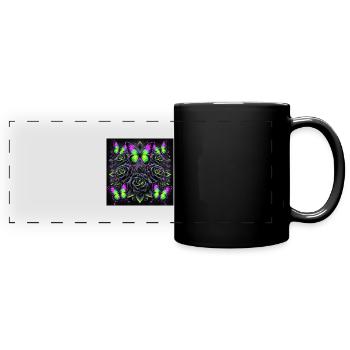 Neon Gothic Butterfly Art - Full Colour Panoramic Mug - black - Front