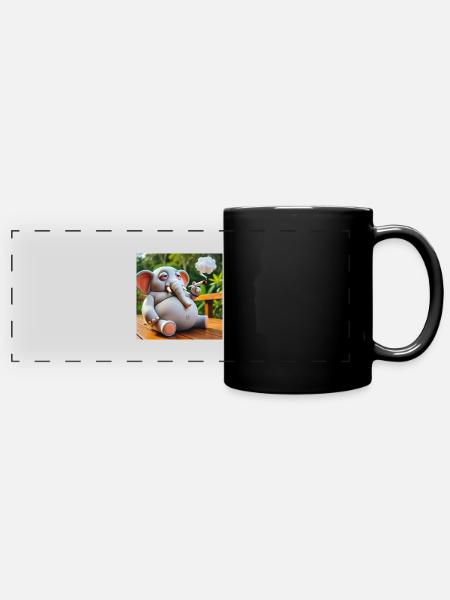 Smoking pot elephant with joint - Full Colour Panoramic Mug - black