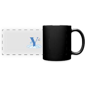 Letter Y Blue Clouds Airplane Child - Full Colour Panoramic Mug - black - Front