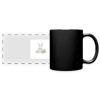 „Osterzauber: Hasenfreude“ - Panorama-Tasse farbig - Schwarz - Vorne