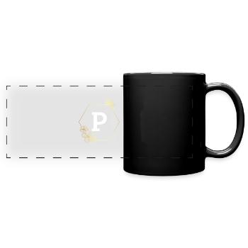 Lettre p cadre Floral doré - Mug panoramique uni - noir - Devant