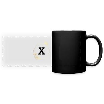 Buchstabe x Goldener Blumenrahmen - Panorama-Tasse farbig - Schwarz - Vorne