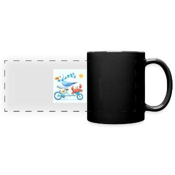 Funny Seagull et son ami Cancer lors d’une visite à vélo - Mug panoramique uni - noir - Devant