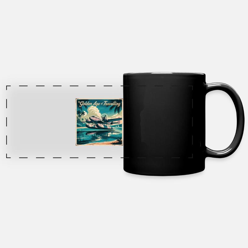The golden Age of Travelling with a float plane - Full Colour Panoramic Mug - black
