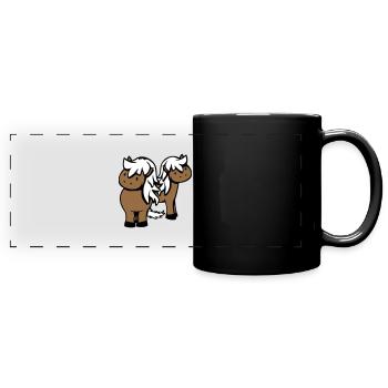 2 Pferde Mann Frau Liebespaar Freunde Liebe Team - Panorama-Tasse farbig - Schwarz - Vorne