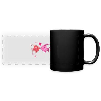 amoureux coeur animaux poisson doux - Mug panoramique uni - noir - Devant