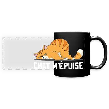Chat m'épuise Cadeau Humour Chat Chaton - Mug panoramique uni - noir - Devant