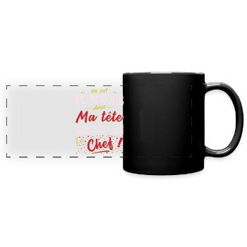 On est plusieurs dans ma tête, c'est moi le chef - Mug panoramique uni - noir - Devant