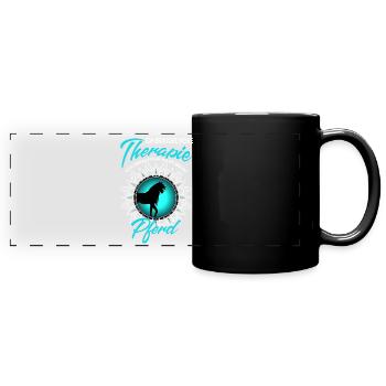 Pferdespruch Reiterspruch Pferd Therapie - Panorama-Tasse farbig - Schwarz - Vorne