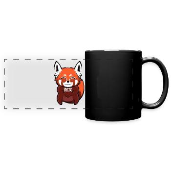 "微笑" (Smile) Panda rouge - Mug panoramique uni - noir - Devant