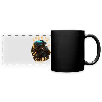 Born to Scuba Dive - Taucher, Spruch, Geschenkidee - Panorama-Tasse farbig - Schwarz - Vorne