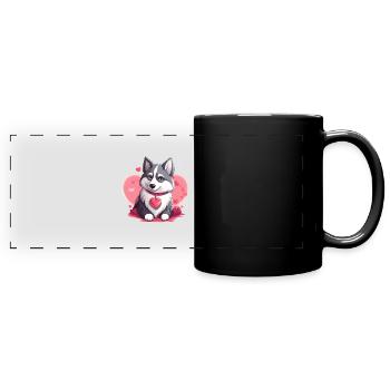 Husky chien amant maman et papa Saint-Valentin - Mug panoramique uni - noir - Devant