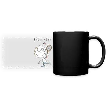 Cooles Badminton Spieler Männchen - Panorama-Tasse farbig - Schwarz - Vorne
