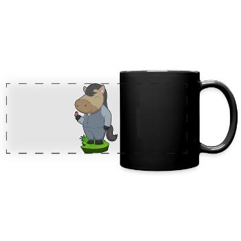 Pferd Bräutigam Ehering Hochzeit - Panorama-Tasse farbig - Schwarz - Vorne