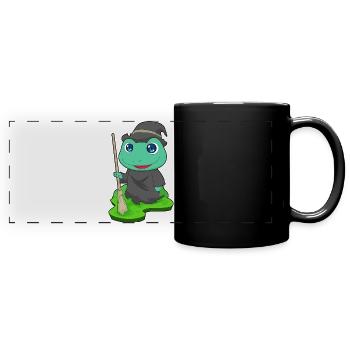 Frosch Hexe Besen - Panorama-Tasse farbig - Schwarz - Vorne