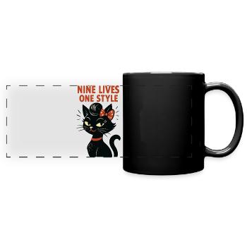 Rockabilly Katze: 50er Jahre Retro - Panorama-Tasse farbig - Schwarz - Vorne