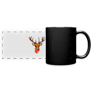 Hirschkopf im Herbst Hirsch Geweih Bock Reh Kitz 5 - Panorama-Tasse farbig - Schwarz - Vorne