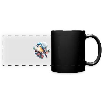 Blaumeise im Winter - Panorama-Tasse farbig - Schwarz - Vorne
