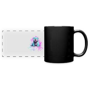 Vorsicht Hund Süßer Blauer Hund ist Fröhlich - Panorama-Tasse farbig - Schwarz - Vorne