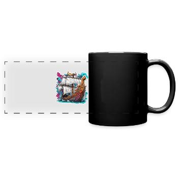 Bateau pirate / Bateau / Mer / Océan / Vagues - Mug panoramique uni - noir - Devant