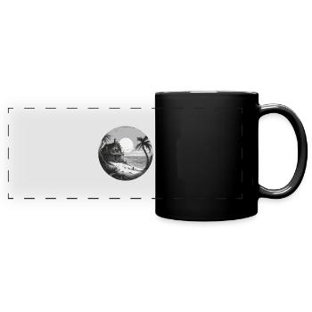 Lakeside House / Cabin / Lake / Mountains / Nature /Forest - Full Colour Panoramic Mug - black - Front