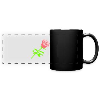 Jolie belle fleur de rose feuille roses romantique - Mug panoramique uni - noir - Devant