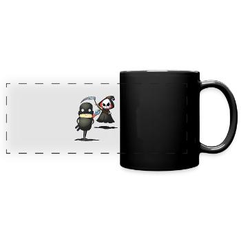 Klau-Klaus und Gevatter Tod - Panorama-Tasse farbig - Schwarz - Vorne