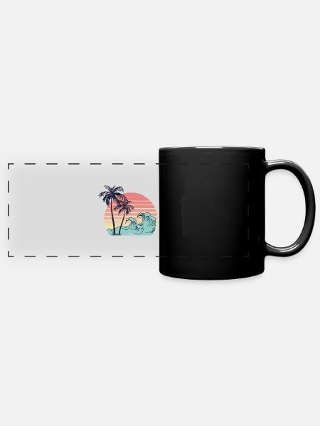 Palm trees and waves - Panorama-Tasse farbig - Schwarz