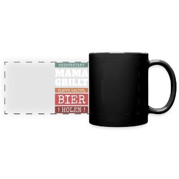 Mom at the Grill - Funny BBQ Saying - Full Colour Panoramic Mug - black - Front