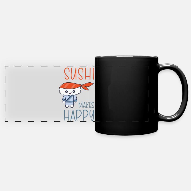 Kawaii Japanese Food Salmon Salmon Sushi Roll - Full Colour Panoramic Mug - black