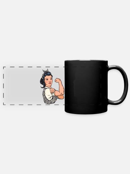 Starke Frau Flexing - Panorama-Tasse farbig - Schwarz