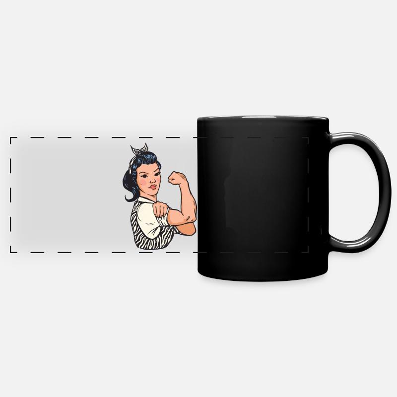 Strong Woman Flexing - Full Colour Panoramic Mug - black