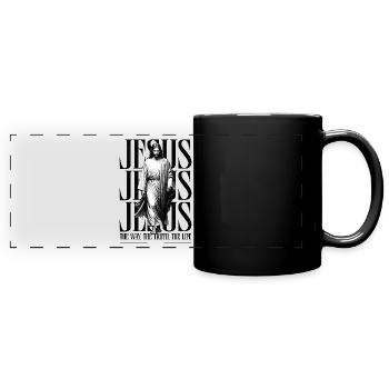 Wandelnder Jesus – Glaube & Hoffnung Christ - Panorama-Tasse farbig - Schwarz - Vorne