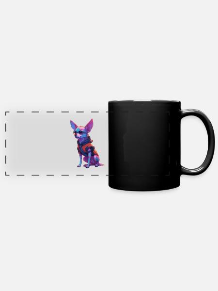 PulsePup // Cyberpunk Dog - Full Colour Panoramic Mug - black