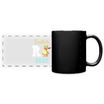 Rente 2024 mit Ente Rentner Ruhestand | R Ente - Panorama-Tasse farbig - Schwarz - Vorne