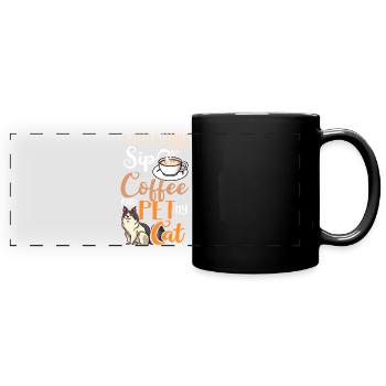 Coffee Cat Machine Kitten Cup Beans - Full Colour Panoramic Mug - black - Front