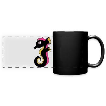 Blühendes Neon-Seepferdchen - Panorama-Tasse farbig - Schwarz - Vorne