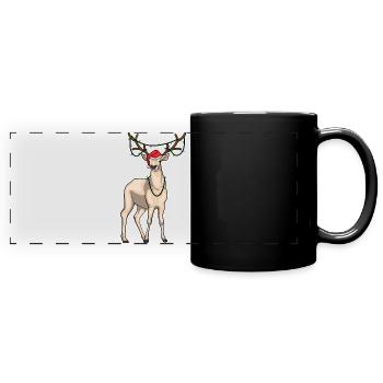 Rentier Weihnachten Lichterkette - Panorama-Tasse farbig - Schwarz - Vorne