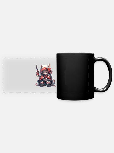 Cute Samurai Cat - Panorama-Tasse farbig - Schwarz