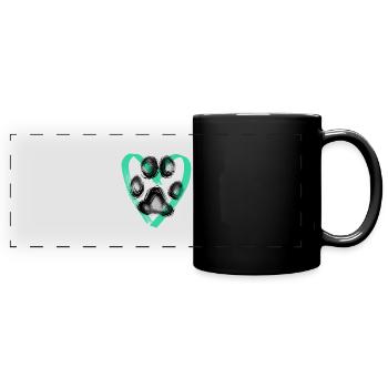 Paw print with heart, turquoise - Full Colour Panoramic Mug - black - Front