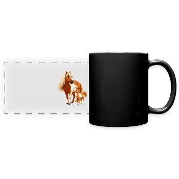 Shetland pony with foal - Full Colour Panoramic Mug - black - Front