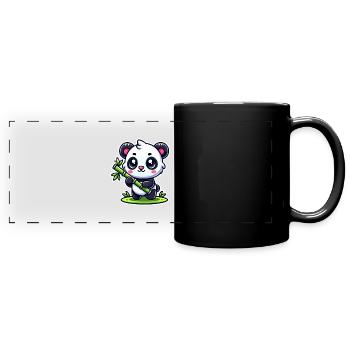 Panda mignon avec bambou - Mug panoramique uni - noir - Devant