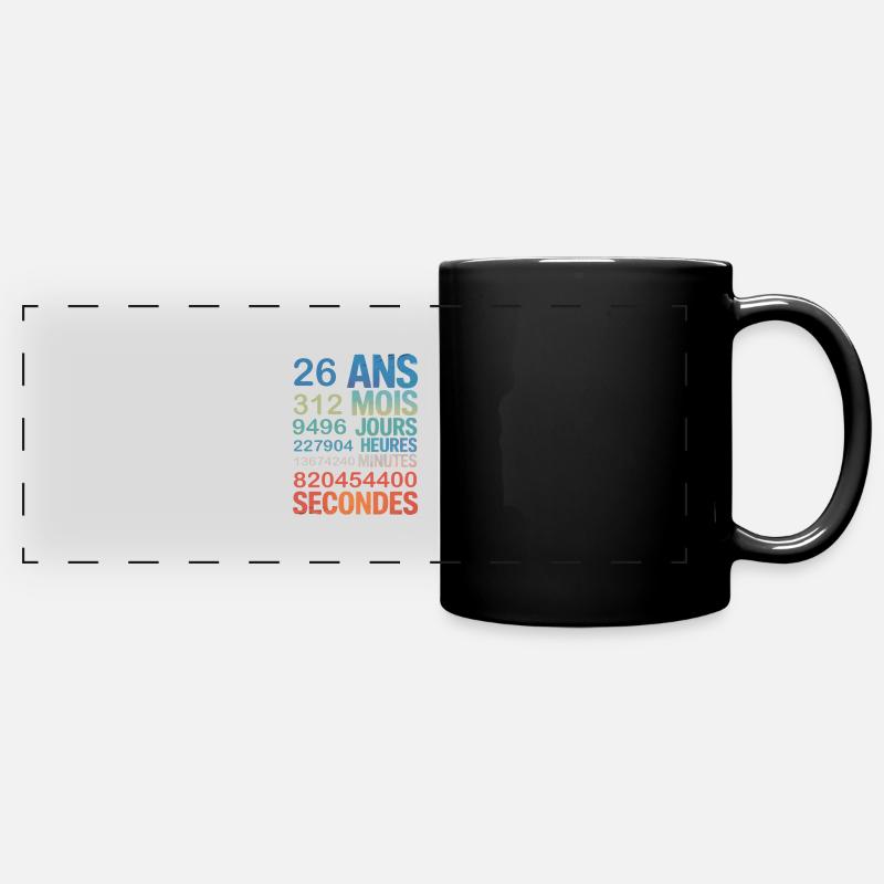 26 ans en chiffres – Design Anniversaire Unique - Mug panoramique uni - noir
